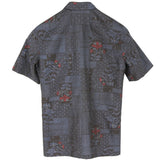 着物シャツ ダークネイビー・お花柄 大島紬 L23-57