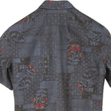 着物シャツ ダークネイビー・お花柄 大島紬 L23-57