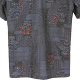 着物シャツ ダークネイビー・お花柄 大島紬 L23-57