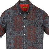 着物シャツ ネイビー・花の文様 大島紬 L23-58