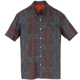 着物シャツ ネイビー・花の文様 大島紬 L23-58