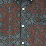 着物シャツ ネイビー・花の文様 大島紬 L23-58