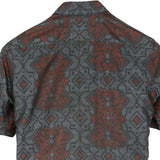 着物シャツ ネイビー・花の文様 大島紬 L23-58