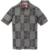 着物シャツ グレー・竹と笹の葉 大島紬 L23-59