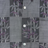 着物シャツ グレー・竹と笹の葉 大島紬 L23-59