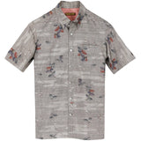 着物シャツ グレー・雲とお花柄 大島紬 L23-61