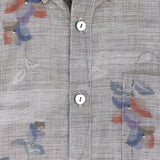 着物シャツ グレー・雲とお花柄 大島紬 L23-61