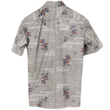 着物シャツ グレー・雲とお花柄 大島紬 L23-61