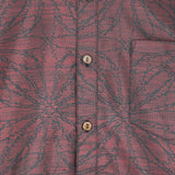 着物シャツ 臙脂色・花柄 大島紬 L23-65