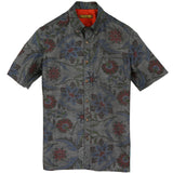 着物シャツ ダークグレー・花柄 大島紬 L23-66