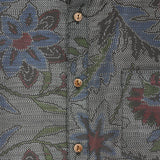 着物シャツ ダークグレー・花柄 大島紬 L23-66