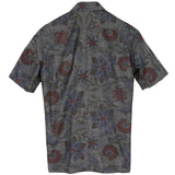 着物シャツ ダークグレー・花柄 大島紬 L23-66