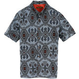 着物シャツ 水色・龍郷 花柄 大島紬 XL23-38