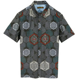 着物シャツ ダークグレー・亀甲 大島紬 XL23-41