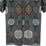 着物シャツ ダークグレー・亀甲 大島紬 XL23-41