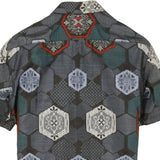 着物シャツ ダークグレー・亀甲 大島紬 XL23-41