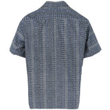 着物シャツ ブルーグレー・縞文様 大島紬 XL23-66