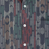 着物シャツ 茶 緑 赤色・ストライプ調 大島紬 XL23-67