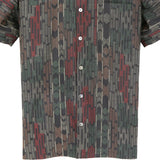 着物シャツ 茶 緑 赤色・ストライプ調 大島紬 XL23-67