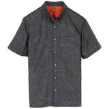 着物シャツ ダークネイビー・植物柄 大島紬 XL23-79