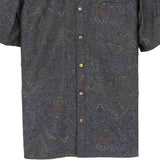 着物シャツ ダークネイビー・植物柄 大島紬 XL23-79