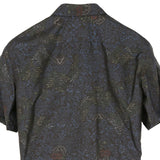 着物シャツ ダークネイビー・植物柄 大島紬 XL23-79