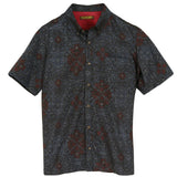 着物リメイクシャツ ネイビー・花柄 大島紬 XL26-02