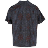 着物リメイクシャツ ネイビー・花柄 大島紬 XL26-02