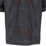 着物リメイクシャツ ネイビー・花柄 大島紬 XL26-02