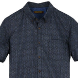 着物リメイクシャツ ネイビー・和柄 大島紬 XL26-03