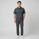 着物リメイクシャツ ネイビー・幾何学模様 大島紬 XL26-04