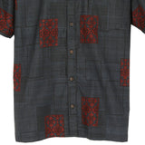 着物リメイクシャツ ネイビー・幾何学模様 大島紬 XL26-04