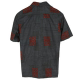 着物リメイクシャツ ネイビー・幾何学模様 大島紬 XL26-04