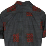 着物リメイクシャツ ネイビー・幾何学模様 大島紬 XL26-04