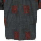 着物リメイクシャツ ネイビー・幾何学模様 大島紬 XL26-04