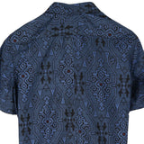 着物リメイクシャツ ブルー・和紋様 大島紬 XL26-07