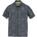 着物アロハシャツ ブルー・幾何学模様 大島紬 L22-39