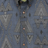 着物アロハシャツ ブルー・幾何学模様 大島紬 L22-39
