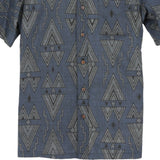 着物アロハシャツ ブルー・幾何学模様 大島紬 L22-39