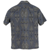 着物アロハシャツ ブルー・幾何学模様 大島紬 L22-39