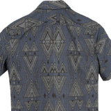 着物アロハシャツ ブルー・幾何学模様 大島紬 L22-39