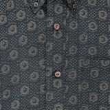 着物アロハシャツ ブラック・細かな文様 L22-42