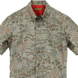 着物アロハシャツ グリーン・風景柄 大島紬 L22-55