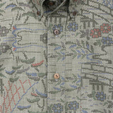 着物アロハシャツ グリーン・風景柄 大島紬 L22-55