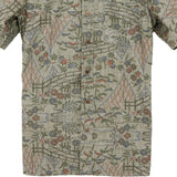 着物アロハシャツ グリーン・風景柄 大島紬 L22-55