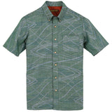 着物アロハシャツ グリーン・線の模様 L22-71