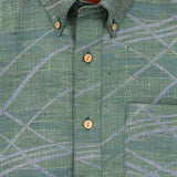 着物アロハシャツ グリーン・線の模様 L22-71