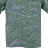 着物アロハシャツ グリーン・線の模様 L22-71