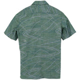 着物アロハシャツ グリーン・線の模様 L22-71