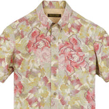 着物アロハシャツ イエロー・花柄 大島紬 L22-72
